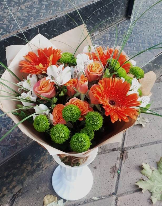 Букет цветов из: Герберы, Хризантемы, Альстромерии и Розы в Бабушкине