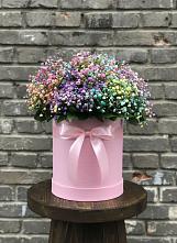 Цветочная композиция из Гипсофила и Розы в шляпной коробке в Бабушкине