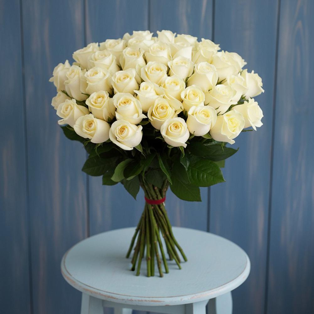 Букет 51 Белая роза Эдлесс Лав в Бабушкине