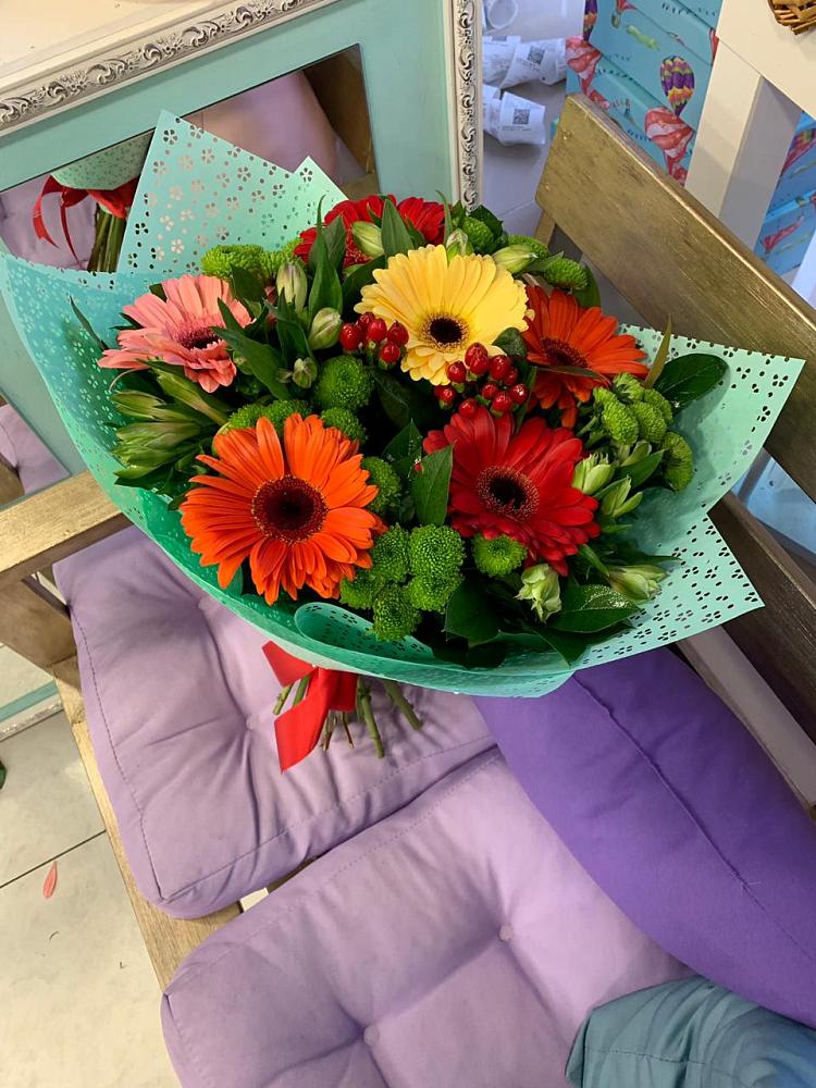 Букет цветов из: Герберы, Хризантемы и Альстромерии в Бабушкине