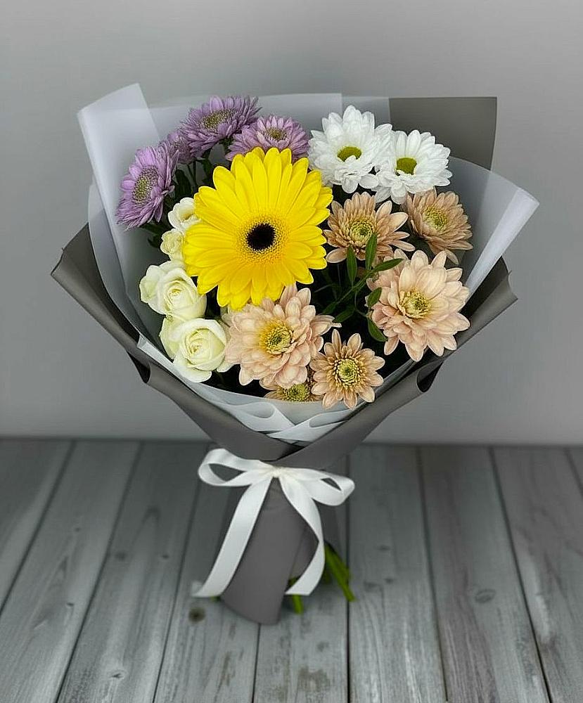 Букет цветов из: Розы, Герберы и Хризантемы в Бабушкине