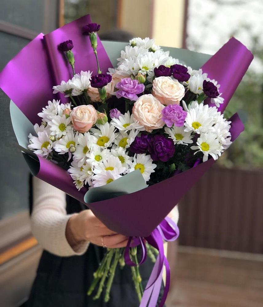 Букет цветов из: Хризантемы, Гвоздики и Розы в Бабушкине