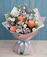 Букет цветов из:  Лизиантусы, Розы, Альстромерии и Гипсофила #REPLACE_PRED# Бабушкине