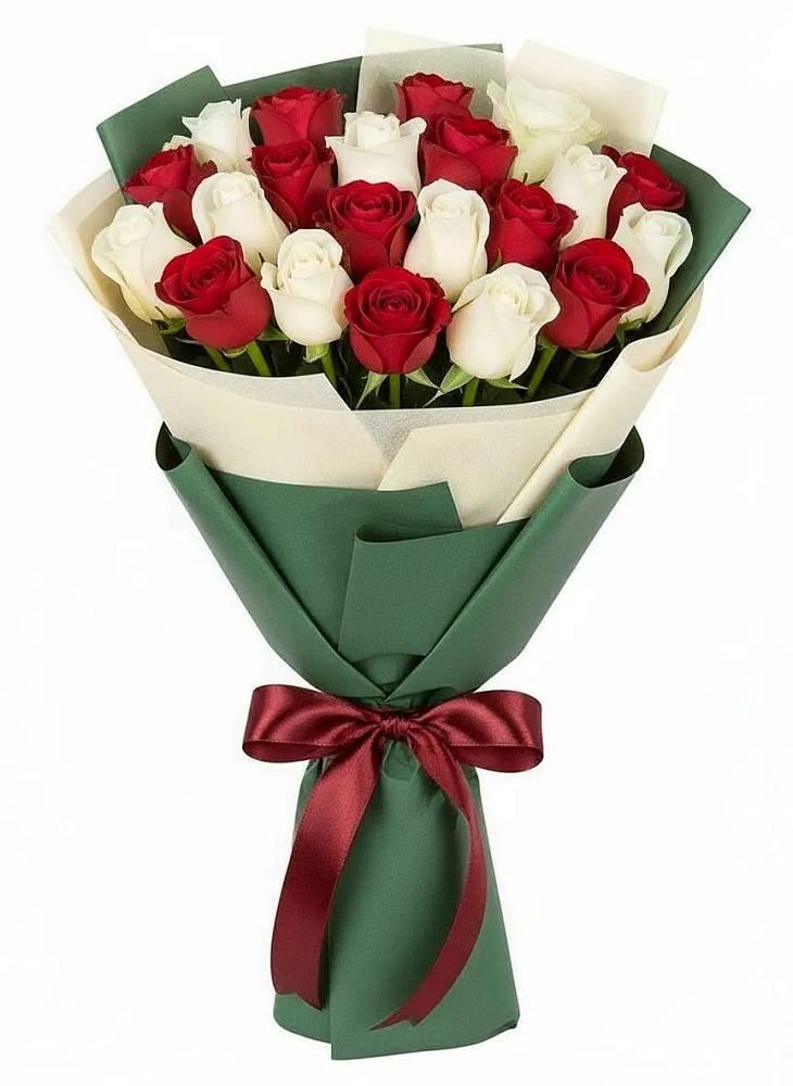 Букет Микс из красных и белых роз в Бабушкине