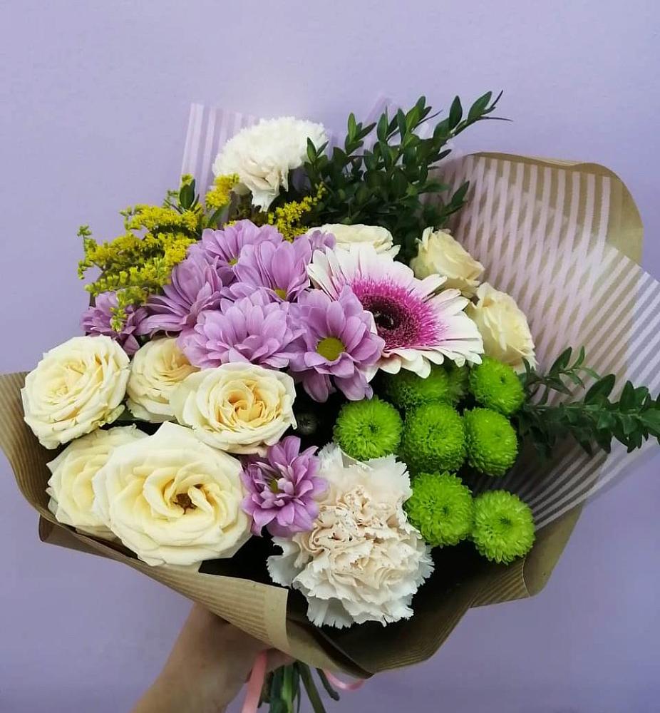 Букет цветов из: Хризантемы, Розы, Гвоздики и Герберы в Бабушкине