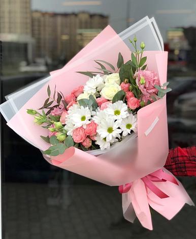 Букет цветов из: Розы, Лизиантусы и Хризантемы в Бабушкине